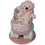 Uggs Bassinet diaper cake pink Uggs bear and security blanket